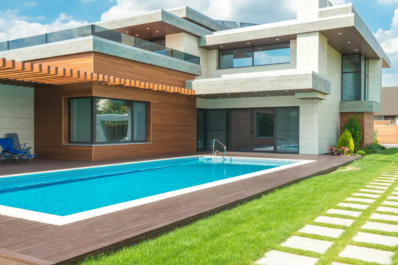 Modern home with a clean backyard swimming pool