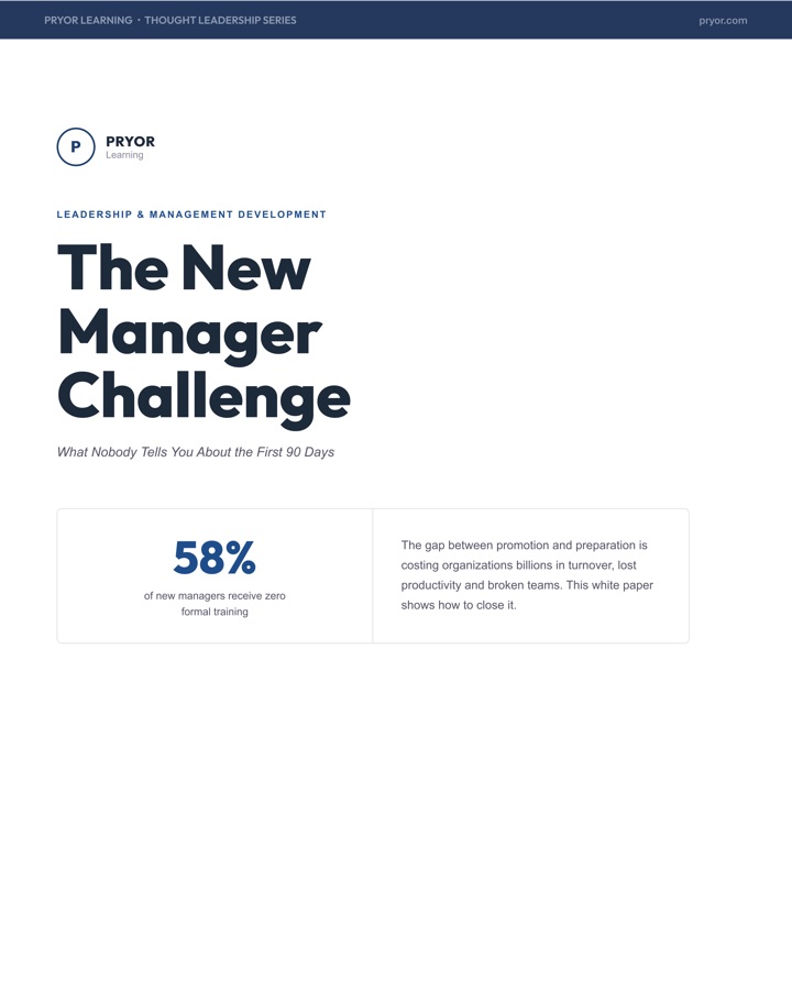 White paper cover: The New Manager Challenge, what nobody tells you about the first 90 days