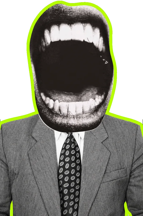 Businessman with a giant shouting mouth for a head